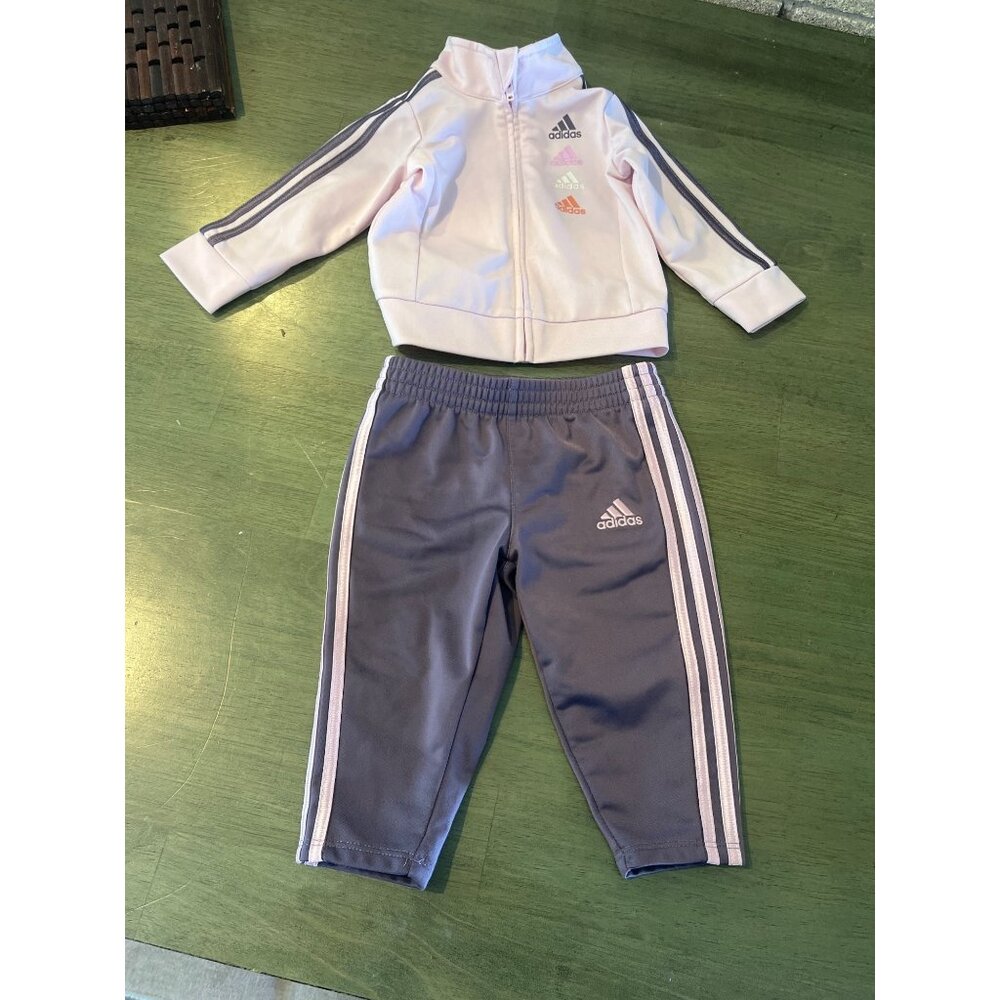 Adidas Baby Girls 2-Piece Tracksuit Set 9M Pink & Purple Polyester